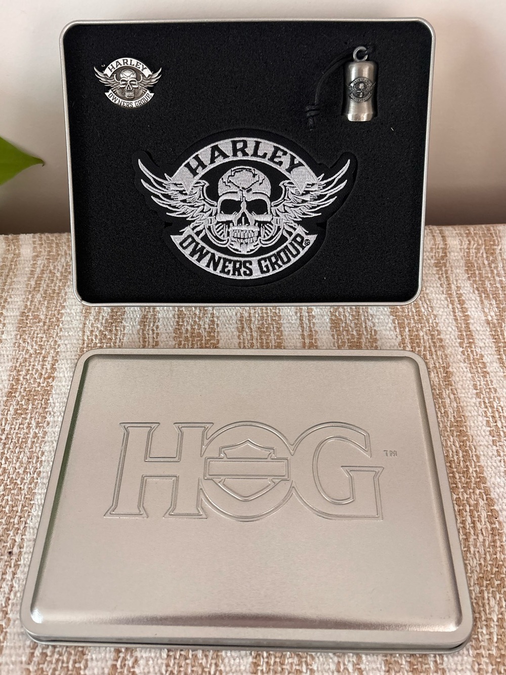 Harley Owners Group Patch & Pendant Set - Black and Silver